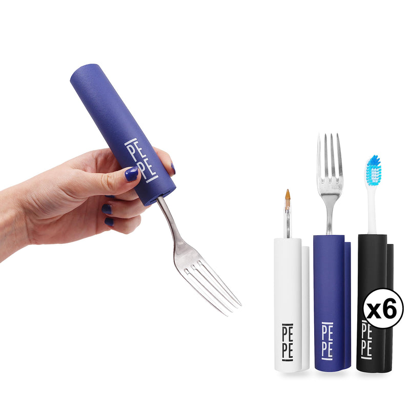 Pepe - Foam Grip Tubing Handle Grips (x6 Units, 3 Different Shapes), Foam Tubing for Utensil Handles 5" Length, Arthritis Cuttlery Grips, Foam Grip for Fork, Foam Tubes Colors Black, White, Blue - NewNest Australia