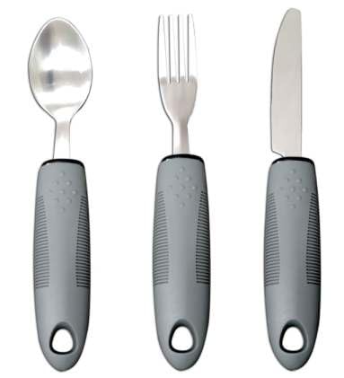 Easy Grip Cutlery Set of 3 Gray Disability Aids with Knife Fork Spoon Large Wide Handled Arthritis Hands Aids Cutlery Adaptive Eating Drinking Utensils for Disabled People Elderly Parkinson - NewNest Australia