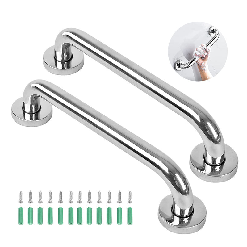 2 Pack Anti-Slip Shower Grab Rails for Bathroom, Chrome Stainless Steel Hand Rail - Safety Disability Aid & Equipment Bath Handles, Bathroom Grab Rail for Toilet, Stairs (16 Inch, Silver) 16 Inch - NewNest Australia