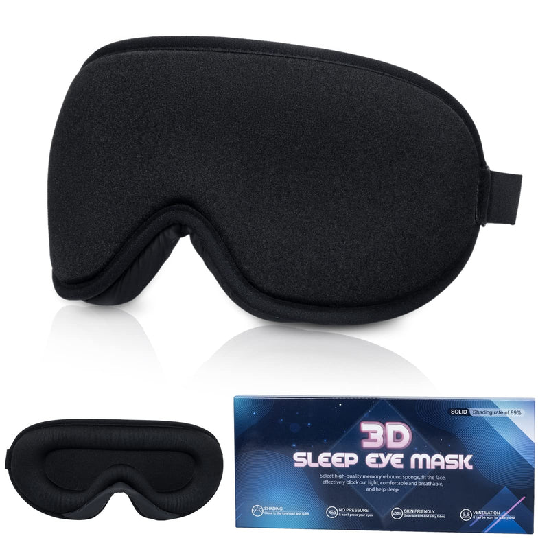 Sleep Eye Mask, 3D Contoured Sleep Mask Light Blocking Sleep Mask for Women and Men, Soft and Comfortable Night Eye Blinder, Suitable for Travel, Lunch Breaks, Sleeping, Meditation Black - NewNest Australia