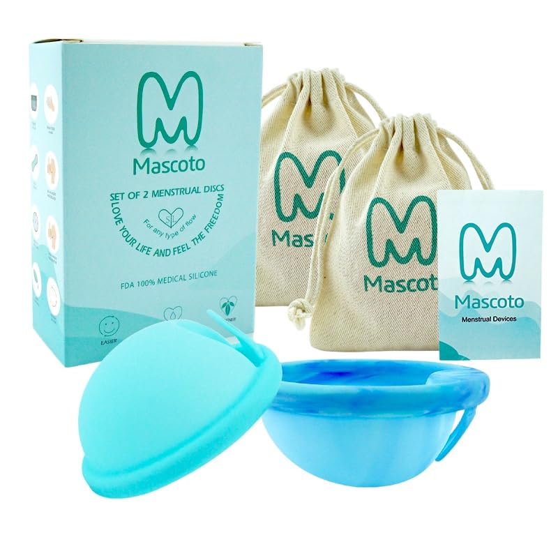 Mascoto® New Blue Generation Menstrual disc with Loop, Flat-fit Cup, Medical-Grade Silicone, Reusable, Petal Thin and Ultra Comfortable, Tampon and Pad Alternative (Set of Small and Large) - NewNest Australia