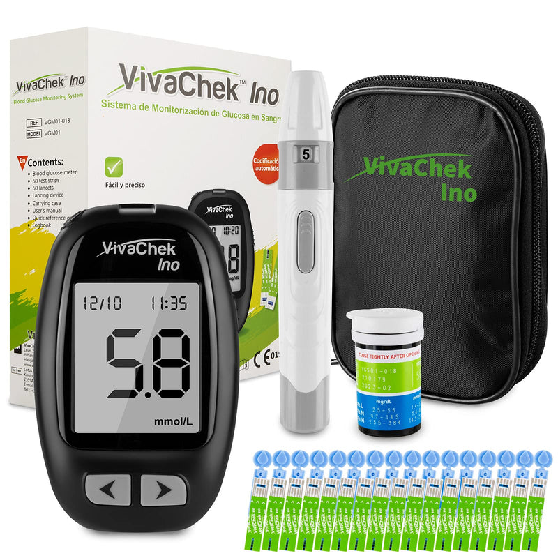 Blood Glucose Monitor Meter, Diabetes Test Kit [2022 Upgrade VivaChek Ino] MicroUSB Data Transmission, 900 Memories, 5 Test Reminders, Hypo and Ketone Warning with 50 Test Strips and 50 Lancets - NewNest Australia