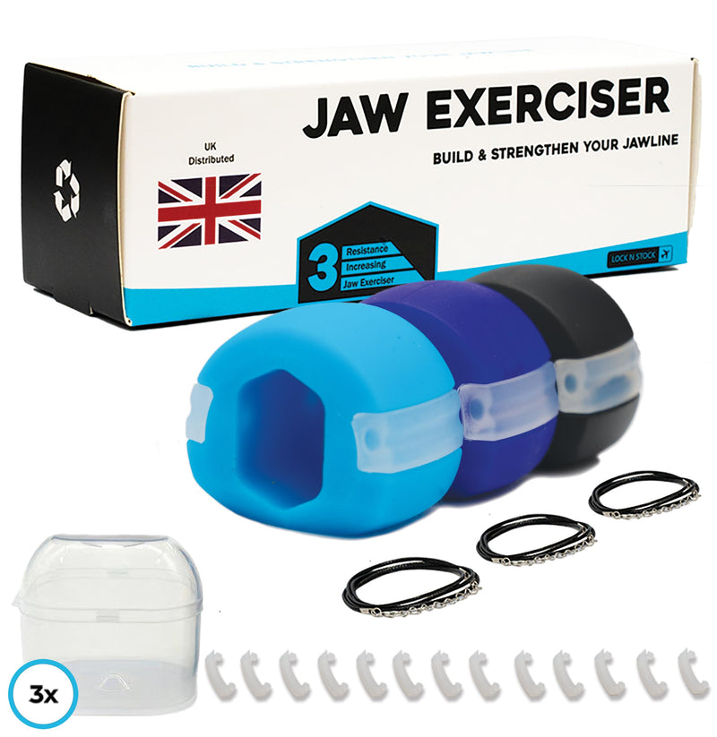 Lock N Stock Jaw Trainer, Exerciser for Jawline - Pack of 3 - Three Levels Of Resistance - Build & Chisel Your Jawline Jawz Includes 12 FREE Extra Biting Strips & 3 Necklaces (UK) - NewNest Australia