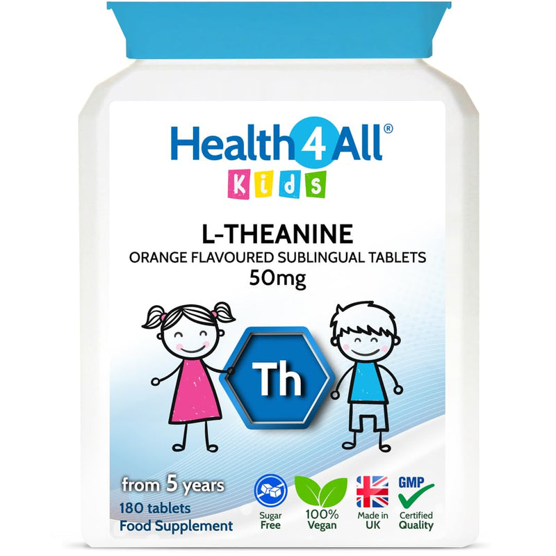 Health4All Kids L-Theanine 50mg 180 Tablets. Focus for Children. Supports Attention & Concentration. Natural Orange Flavour Chewable L-Theanine. Vegan. 180 Tablets (V) - NewNest Australia