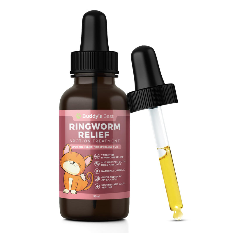 BUDDY'S BEST Ringworm Relief Spot-On Treatment for Dogs & Cats: Natural, Fast-Acting Formula with Jojoba & Neem Oil, Soothes & Heals Skin, Easy Application, 50ml - PawsPlanet Australia