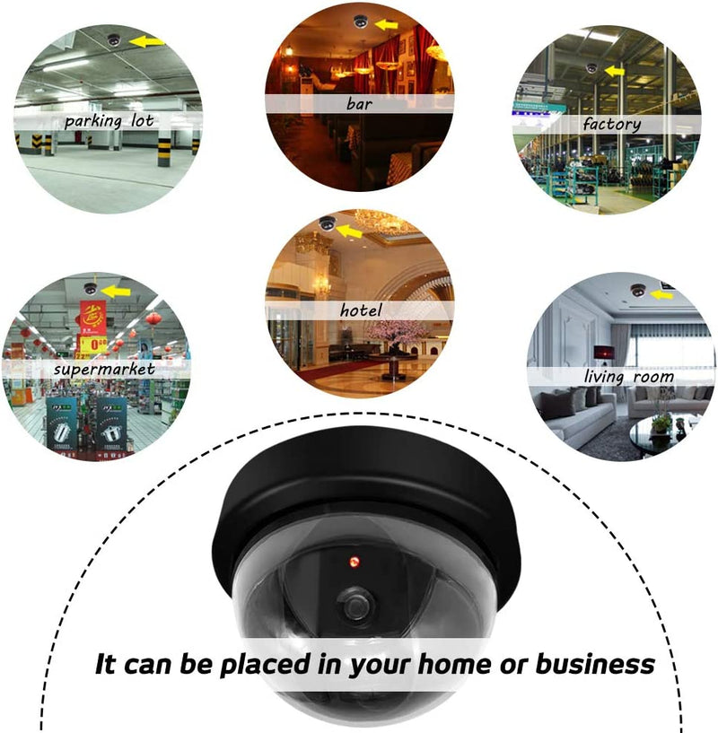 Fake Security Camera - Dummy Security Camera CCTV Dome Surveillance with Flashing Red LED Light for Home Business Indoor Outdoor by Mandala Crafts Pack of 4 - NewNest Australia