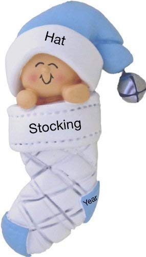 NewNest Australia - Baby's First Xmas Blue Boy in Stocking Xmas Tree Ornament - Engraving or Personalization Not Included 