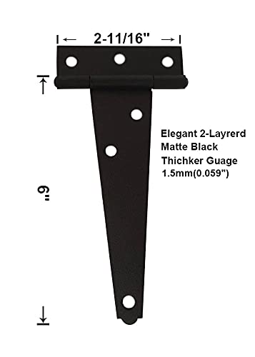 QCAA Steel Light T Hinge, 6"x2-11/16"x1.5mm, Elegant Sanded Matte Black, 6 Pack 6"-6pack - NewNest Australia