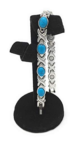 Helena Rose Ladies Magnetic Bracelet for Women - Natural Blue Turquoise Howlite Gemstone Link Bangle with Magnets - Fits Wrists Up to 18cm Adjustable - with Jewellery Gift Box - NewNest Australia