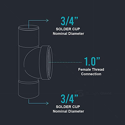 Supply Giant DDGU3401 C X F Lead Free Cast Brass Tee Fitting with Solder Cups and Female Threaded Branch, 3/4" x 1, 3/4" x 3/4" x 1" - NewNest Australia