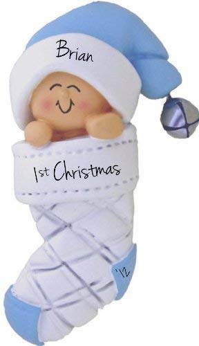 NewNest Australia - Baby's First Xmas Blue Boy in Stocking Xmas Tree Ornament - Engraving or Personalization Not Included 