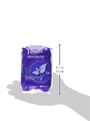 Veeda Ultra-Thin Absorbent Overnight Towels with 100% Natural Cotton Top Sheet are Always Chlorine and Fragrance Free, Hypoallergenic, Natural Cotton Sanitary Napkins, 12 Count - NewNest Australia