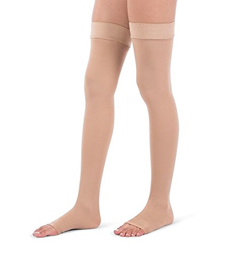 PEDIMEND Compression Thigh Highs Open Toe Stockings (1PAIR – 2PCS) - Anti-Fatigue Slimming Compression Socks - Best Leg Support for Varicose Vein Treatment/Swollen Legs - Unisex - (Beige) Beige - NewNest Australia