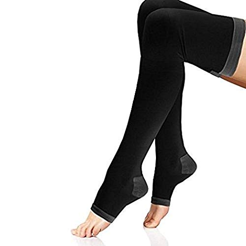 PEDIMEND Compression Thigh Highs Open Toe Stocking (1PAIR – 2PCS) - Leg Support Hose for Varicose Vein Treatment/Swollen Legs - for Men and Women (Black) 2 Count (Pack of 1) Black - NewNest Australia