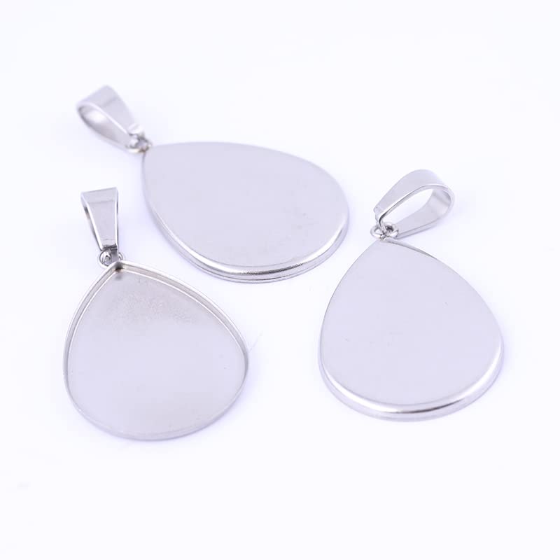 50pcs Stainless Steel Teardrop Cabochon Base Setting Trays 18x25mm Charm Pendant Bezel Blanks Diy Necklace Making Findings - NewNest Australia