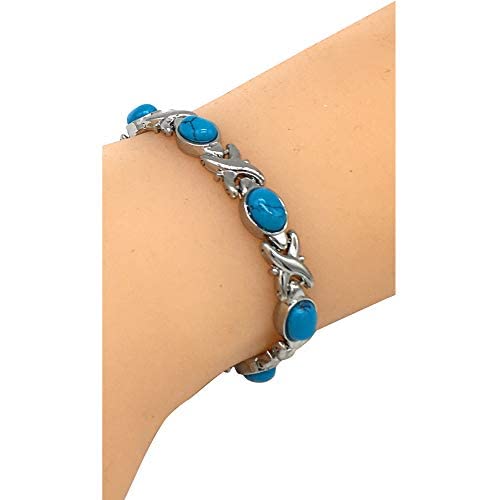Helena Rose Ladies Magnetic Bracelet for Women - Natural Blue Turquoise Howlite Gemstone Link Bangle with Magnets - Fits Wrists Up to 18cm Adjustable - with Jewellery Gift Box - NewNest Australia