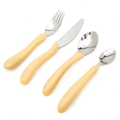 Homecraft Caring Cutlery, For Weak Grip, Arthritis Aids, Knife/Fork/Spoon/Teaspoon, Easy Grip Eating Utensils for Elderly or Disabled, White Handle, Ivory, 4 count (Pack of 1) - NewNest Australia