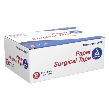 Dynarex Paper Surgical Tape, Use to Secure Wound Care with Medical Gauze, Dressings, and Non-Adherent Pads, First-Aid Kit Essential, White, 1” x 10 yds, 1 Box of 12 Rolls of Paper Surgical Tape - NewNest Australia