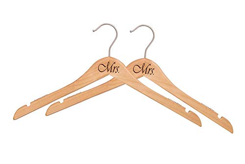 NewNest Australia - NAHANCO MRSMRS20017 Same Sex, Gay Pride Hanger Set, Natural Wood Hangers with Black Imprint (Mrs. and Mrs.), 17” (2-Piece Set) 