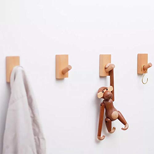 NewNest Australia - HomeDo 4Pack Wall Hooks Hat Rack, Wooden Coat Hooks Wall Mounted, Decorative Hooks Single Organizer Hat Hanger Towel Rack, Heavy Duty Hooks (Rectangle-Beech 4Pack) Rectangle-Beech 