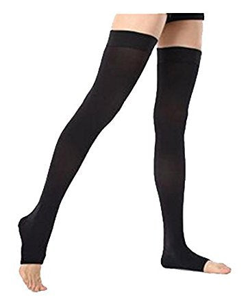 PEDIMEND Compression Thigh Highs Open Toe Stocking (1PAIR – 2PCS) - Leg Support Hose for Varicose Vein Treatment/Swollen Legs - for Men and Women (Black) 2 Count (Pack of 1) Black - NewNest Australia