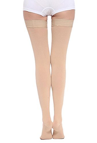 TOFLY® Thigh High Compression Stockings for Women & Men, Closed Toe, Opaque, Firm Support 15-20mmHg Graduated Compression with Silicone Band - Varicose Veins, Swelling, Edema, DVT, Beige S Small (1 Pair) 15-20mmhg Close-toe Beige - NewNest Australia