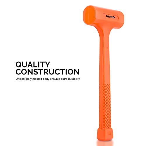 Neiko 02846A 1 LB Dead Blow Hammer, Neon Orange I Unibody Molded | Checkered Grip | Spark and Rebound Resistant 1 Pound - NewNest Australia