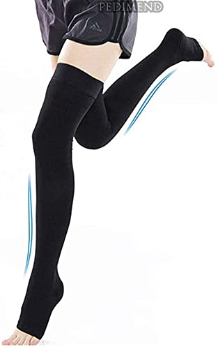 Pedimend Thigh High Compression Stockings for Varicose Veins | Compression Stockings | Effective Relief from Tightness & Muscle Soreness | Promote Venous Blood Flow | for Men & Women (Black) Black - NewNest Australia