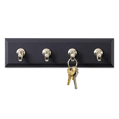 NewNest Australia - 3M Command HOM18SES Decorative Key Rail, 8w x 1 1/2d x 2 1/8h, Black/Silver, 4 Hooks/Pack 