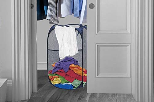 NewNest Australia - Didcant Portable Mesh Popup Laundry Hamper with Durable Handles, Folding Pop-Up Clothes Hampers Collapsible for Storage, Travel Cloth Basket Great for Home Kids Room, College Dorm, Travel(Dark Blue) Dark Blue 