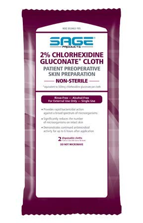 Sage 2% Chlorhexidine Gluconate (CHG) Cloths - Each (1 package of 3) - NewNest Australia