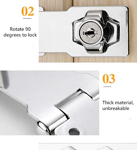 2 Packs Keyed Hasp Locks Twist Knob Keyed Locking Hasp for Small Doors, Cabinets and More,Stainless Steel Steel, Chrome Plated Hasp Lock Catch Latch Safety Lock (3Inch with Lock) 3Inch with Lock - NewNest Australia