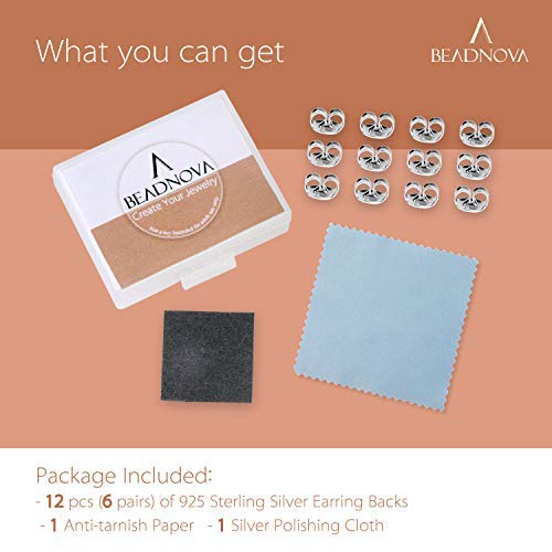 BEADNOVA 925 Sterling Silver Earring Backs Butterfly Earring Backing for Studs Locking Earring Backs Hypoallergenic Earring Backings Replacement Secure Earring Backs for Posts (12 pcs) 12 pcs 925 Sterling Silver - NewNest Australia