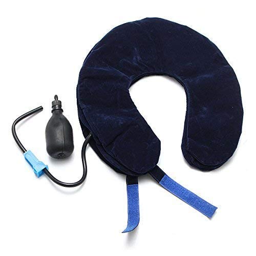 Bargain Crusader Upgraded Version Premium Flannel Inflatable Cervical Neck Traction Air Inflatable Pillow Neck Head Stretcher Pain Relief Collar (for Adults, Dark Blue) For Adults - NewNest Australia