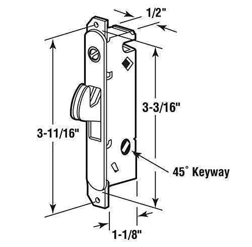 FPL #3-45-S Sliding Glass Door Replacement Mortise Lock, 3-11/16” Screw Holes, 45 Degree Keyway 3-11/16" Screw Holes YZD Plating - NewNest Australia