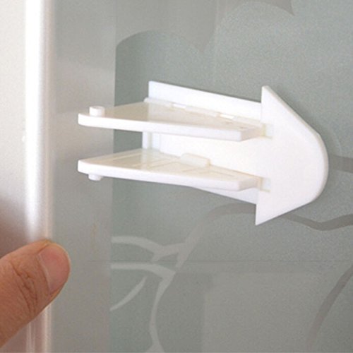 Alamic Adhesive Sliding Door Lock for Patio, Closet, Windows, RV, Baby Proof Child Safety Latch, No Tools Needed, White - 6 Pack - NewNest Australia