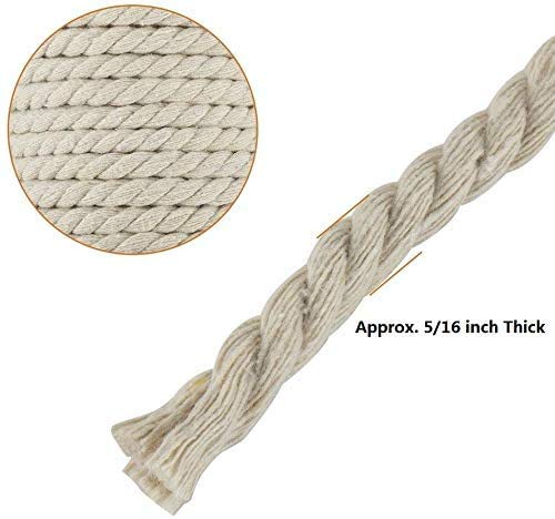 Tenn Well 8mm Cotton Cord, 59 Feet 3Ply Twisted Macrame Cotton Rope for Crafts, Wall Hangings, Plant Hangers, Knotting (Beige) 8MM x 59FT - NewNest Australia