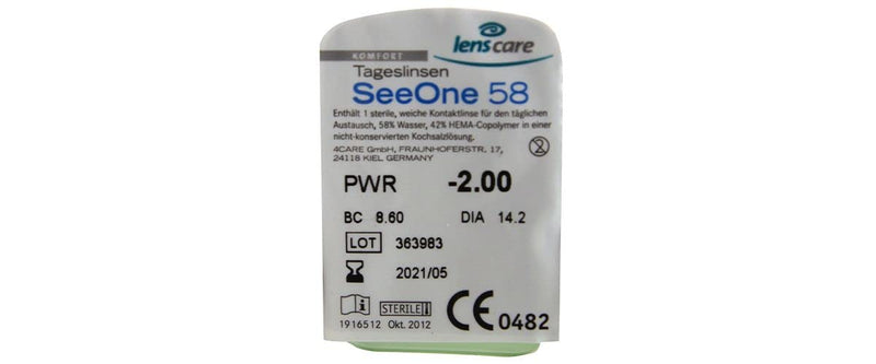 SeeOne 58 daily lenses, 30 pieces/BC 8.6 mm/DIA 14.2 mm / -6.00 diopters -6.0 diopters 8.6 millimeters 14.20 millimeters 30.0 - NewNest Australia