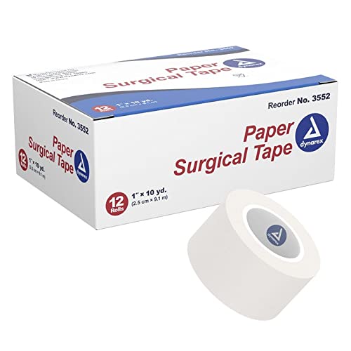 Dynarex Paper Surgical Tape, Use to Secure Wound Care with Medical Gauze, Dressings, and Non-Adherent Pads, First-Aid Kit Essential, White, 1” x 10 yds, 1 Box of 12 Rolls of Paper Surgical Tape - NewNest Australia