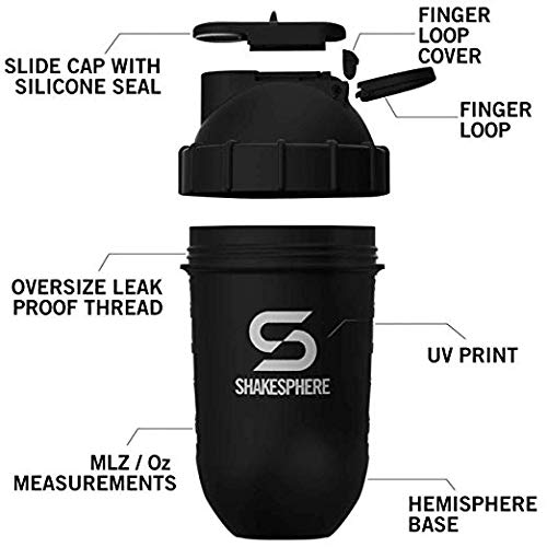 ShakeSphere Tumbler: Protein Shaker Bottle, 700ml - Capsule Shape Mixing - Easy Clean Up - No Blending Ball or Whisk Needed - BPA Free - Mix & Drink Shakes, Smoothies, More - Frosted/Black Frosted Black With Black Logo - NewNest Australia