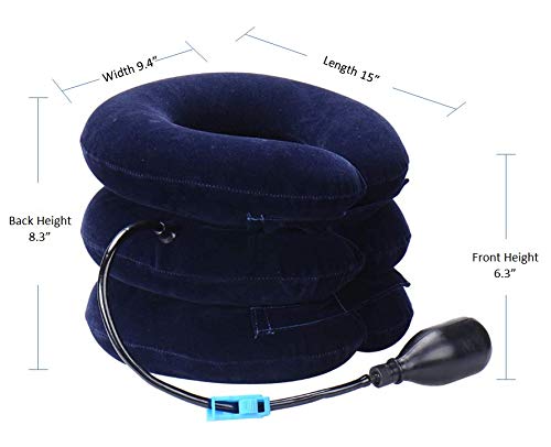 Bargain Crusader Upgraded Version Premium Flannel Inflatable Cervical Neck Traction Air Inflatable Pillow Neck Head Stretcher Pain Relief Collar (for Adults, Dark Blue) For Adults - NewNest Australia