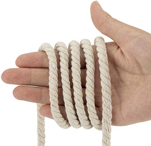 Tenn Well 8mm Cotton Cord, 59 Feet 3Ply Twisted Macrame Cotton Rope for Crafts, Wall Hangings, Plant Hangers, Knotting (Beige) 8MM x 59FT - NewNest Australia