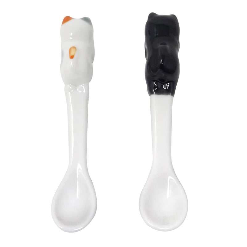 Honbay 2PCS Mini Cute Ceramic Cat Spoon Hangable Tea Spoon Coffee Spoon Sugar Spoon Cartoon Animals Hanging Spoons - NewNest Australia