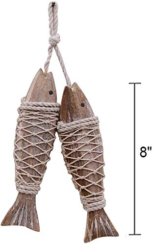 NewNest Australia - Only 2 Pieces Nautical Wooden Fish Wall Hanging Ornaments Home Wall Decor Hanger Gift 8 Inches 