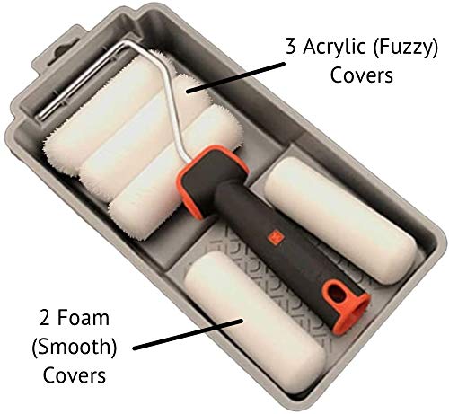 Edward Tools 7 Piece 4” Paint Roller Kit with Tray - Includes Acrylic, Polyester and Foam Paint Roller Covers - Deluxe Plastic Paint Tray - Ergo-Grip Paint Roller Frame with Rubber Handle - NewNest Australia