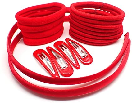 Topkids Accessories 26x GIRLS SCHOOL HAIR ACCESSORIES Navy Blue, Red, Green, Royal Blue, Black, Burgundy: Headbands, hair clips, slides, elastic hairbands for Girls Kids Child (RED) - NewNest Australia