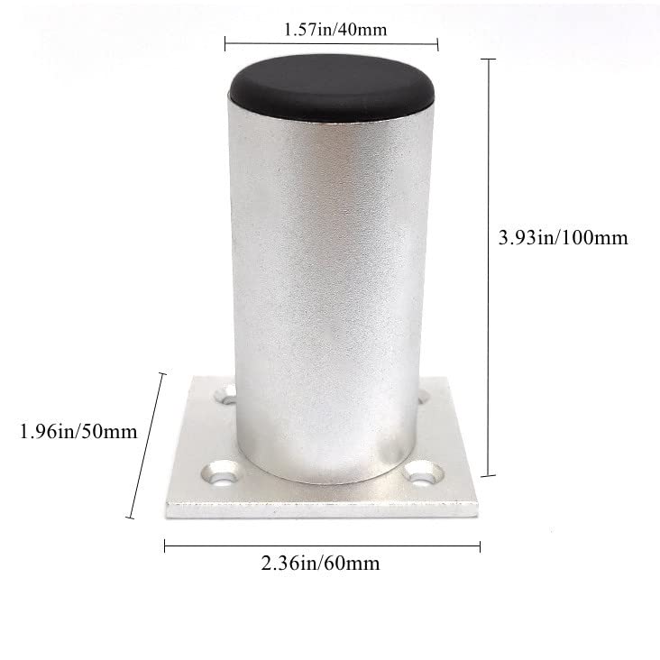 Yunpo 4 Inch Round Furniture Metal Legs Silver Cylinder Sofa Feet Thickened Replacement Feet for Cabinet Table Kitchen Cupboard Pack of 4 - NewNest Australia