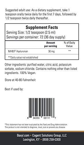 Baxyl® - Liquid Hyaluronan Acid for Joint Relief Supplement (Vegan, Gluten-Free, Non-GMO, Patented Oral MHB3). 6 Ounce, 36 Day Supply 1 - NewNest Australia
