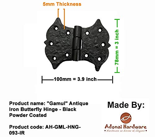 Adonai Hardware "Gamul" Black Antique Iron Butterfly Hinge (2, Matte Black Powder Coated) 3.9 Inch x 2 Pack - NewNest Australia