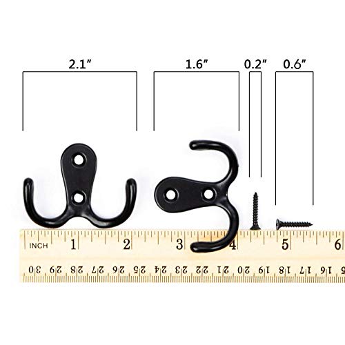 NewNest Australia - 21 Pieces Double Prong Robe Hook Rustic Hooks Retro Cloth Hanger Coat Hanger Wall Mounted Hook with 42 Pieces Screws (Black Color) 